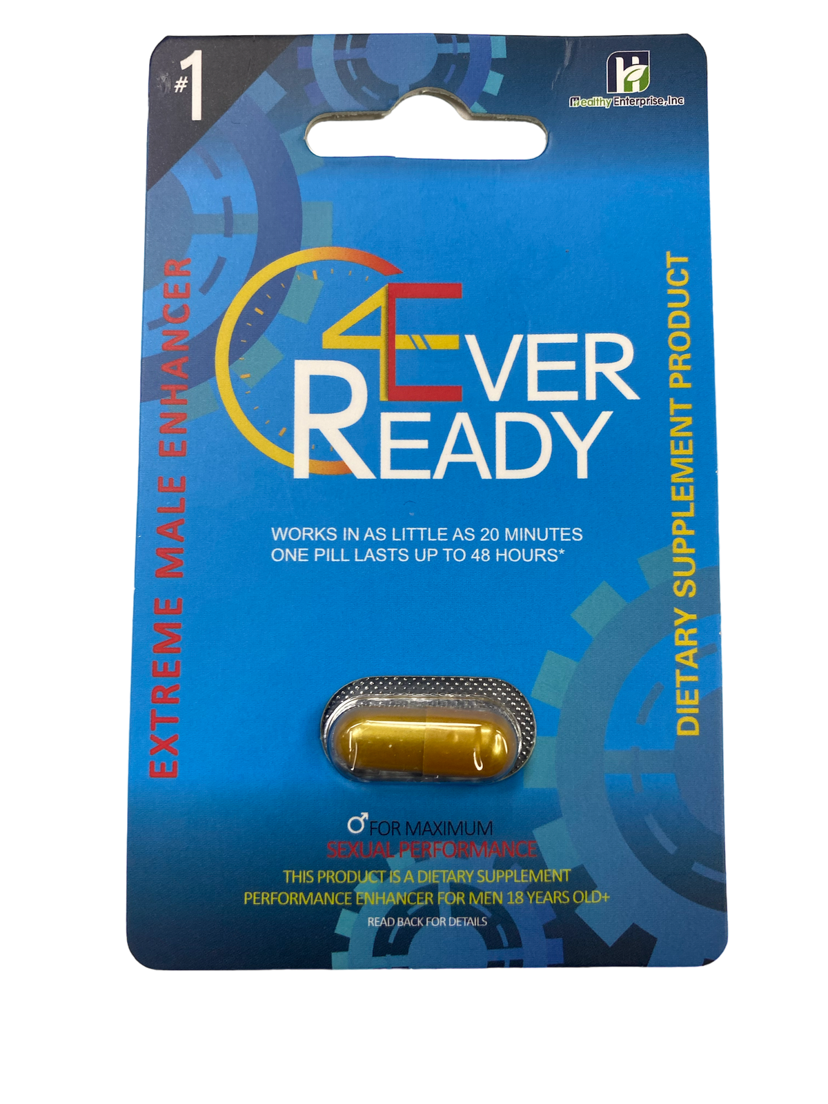 Single 4Ever Ready energy capsule blister card, front packaging view