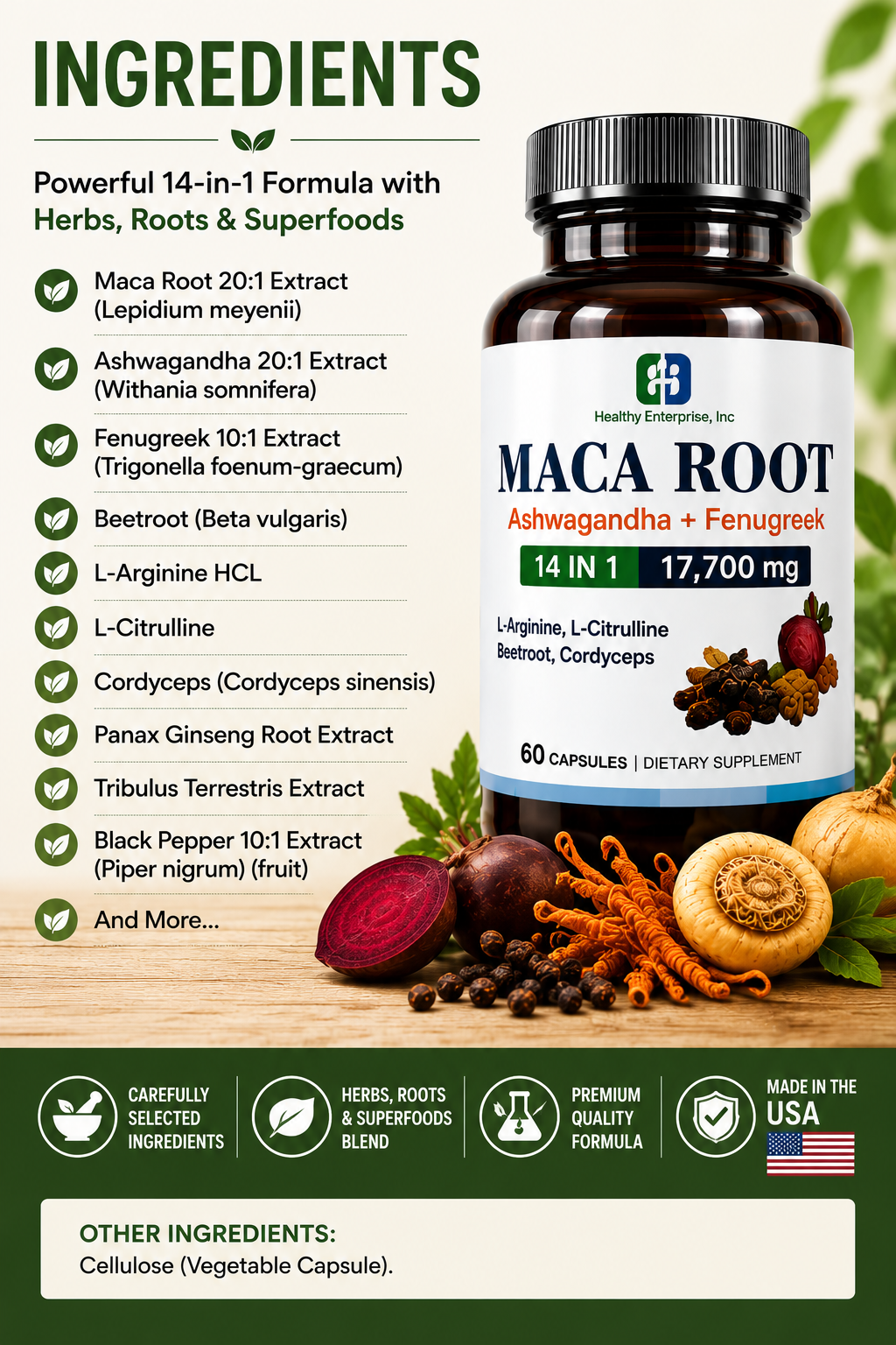 Maca Root 14-in-1 Capsules – Ashwagandha + Fenugreek