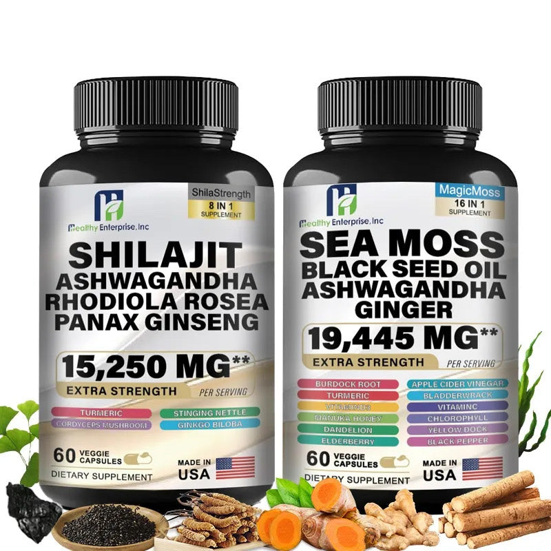 Shilajit 8-in-1 & Sea Moss 16-in-1 Herbal Supplement Bundle